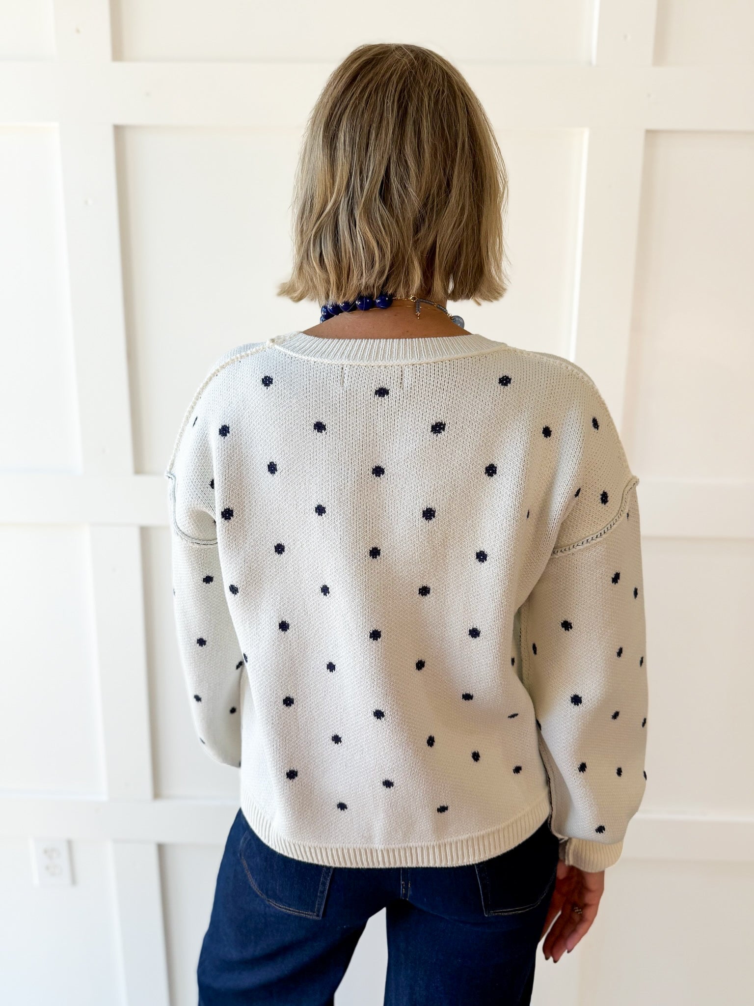 French Polka Dot Sweater- White/Navy