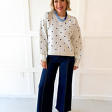 French Polka Dot Sweater- White/Navy