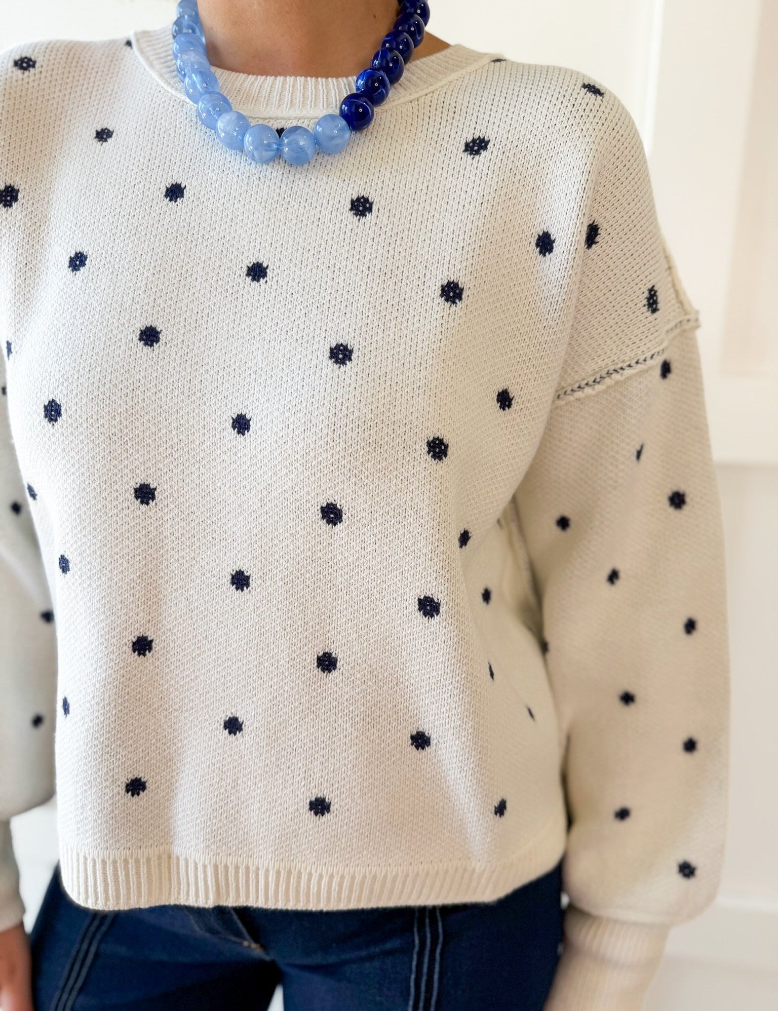 French Polka Dot Sweater- White/Navy