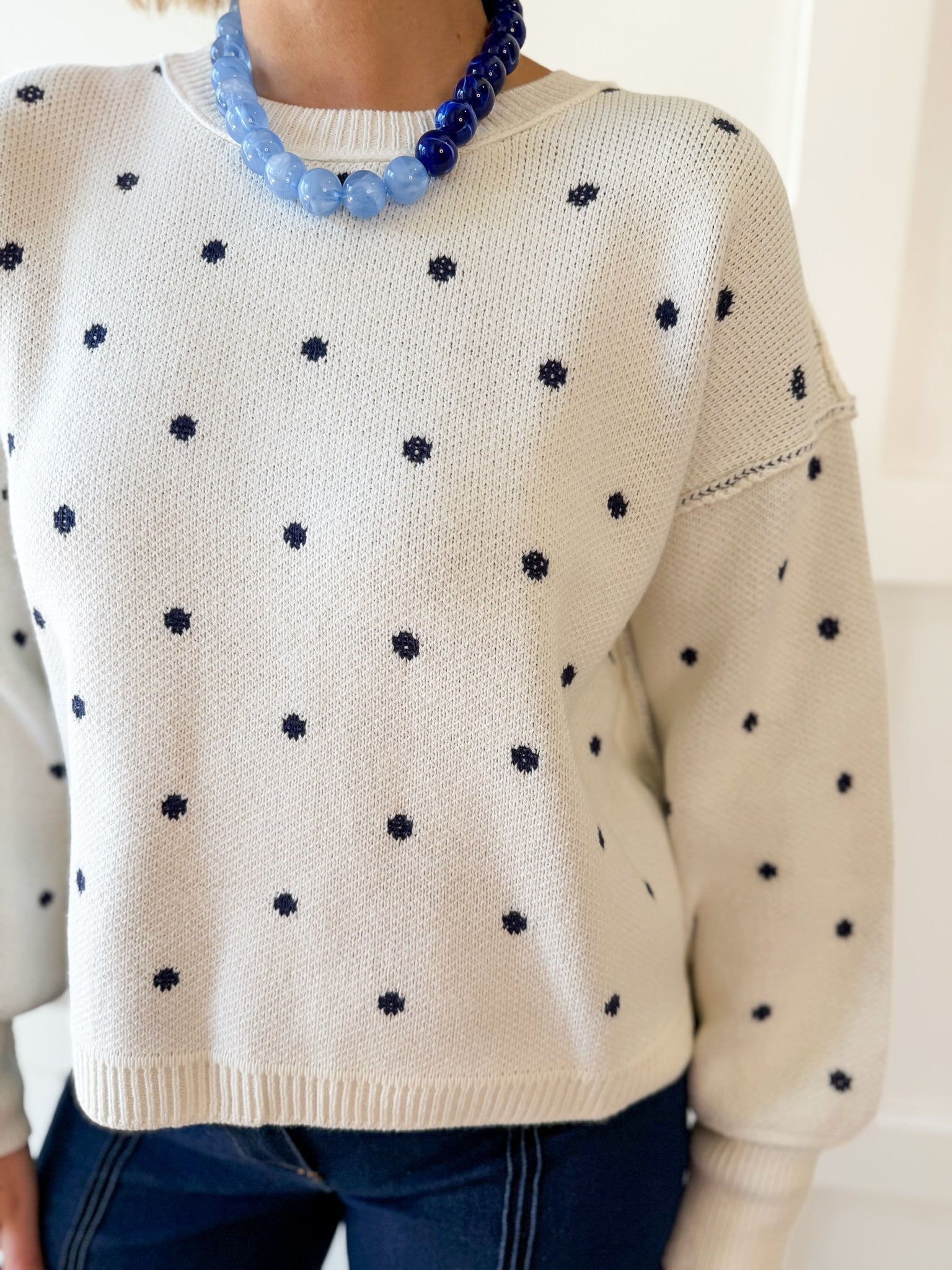 French Polka Dot Sweater- White/Navy