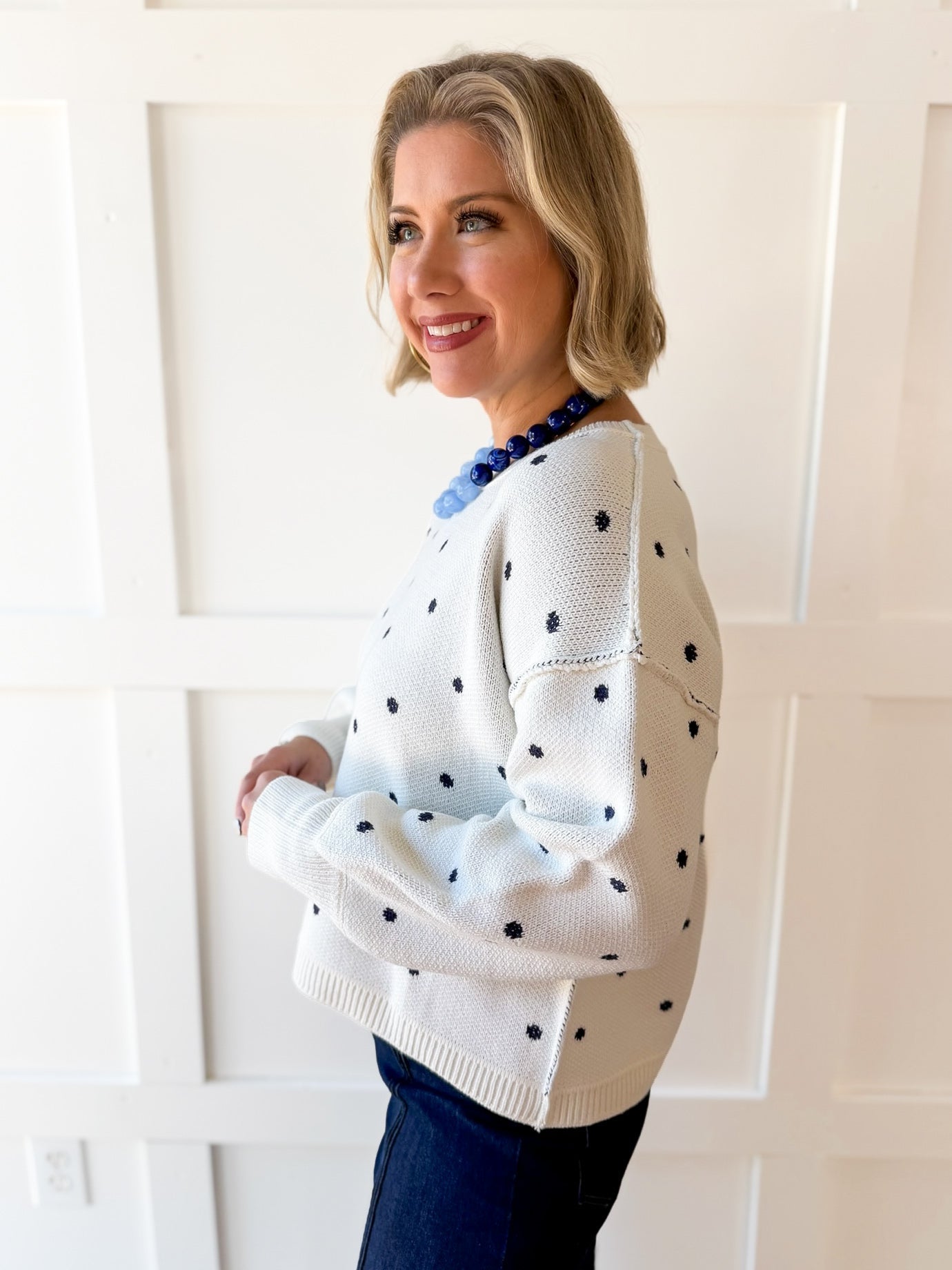French Polka Dot Sweater- White/Navy