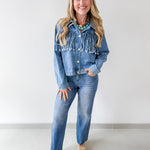 Fringe Detail Light Denim Jacket