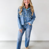 Fringe Detail Light Denim Jacket