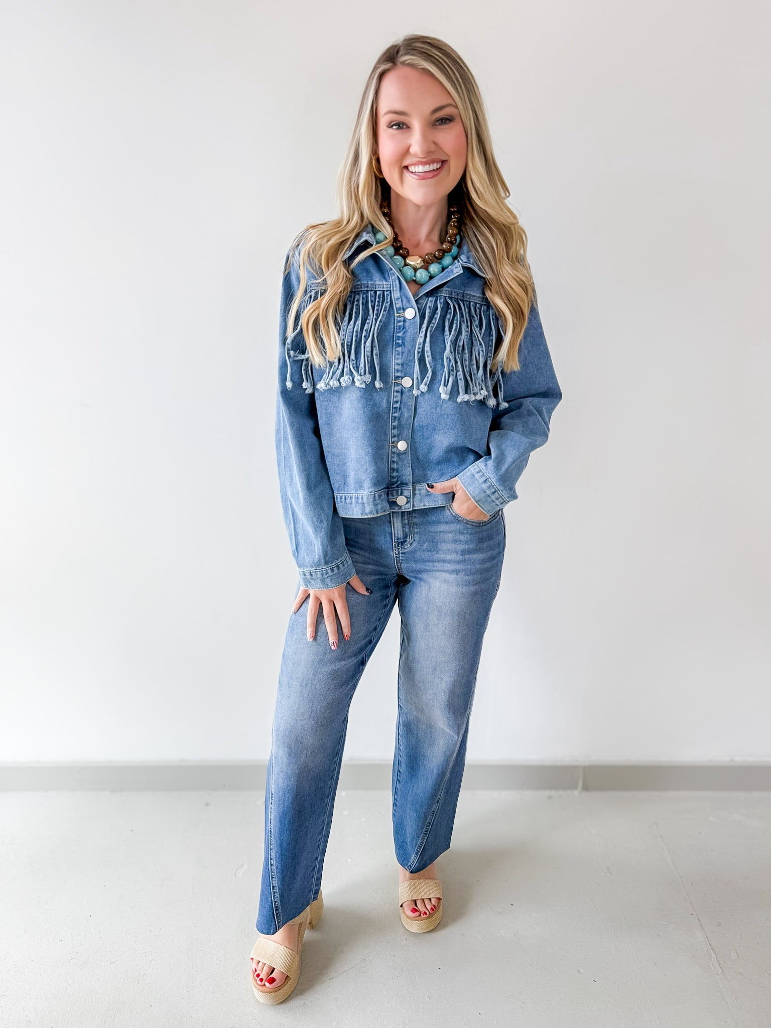 Fringe Detail Light Denim Jacket