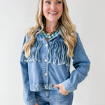 Fringe Detail Light Denim Jacket