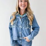 Fringe Detail Light Denim Jacket