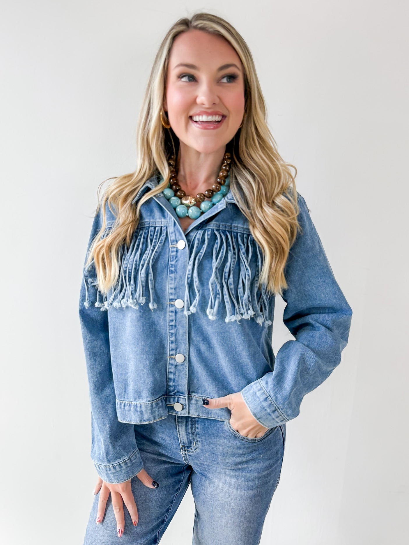 Fringe Detail Light Denim Jacket
