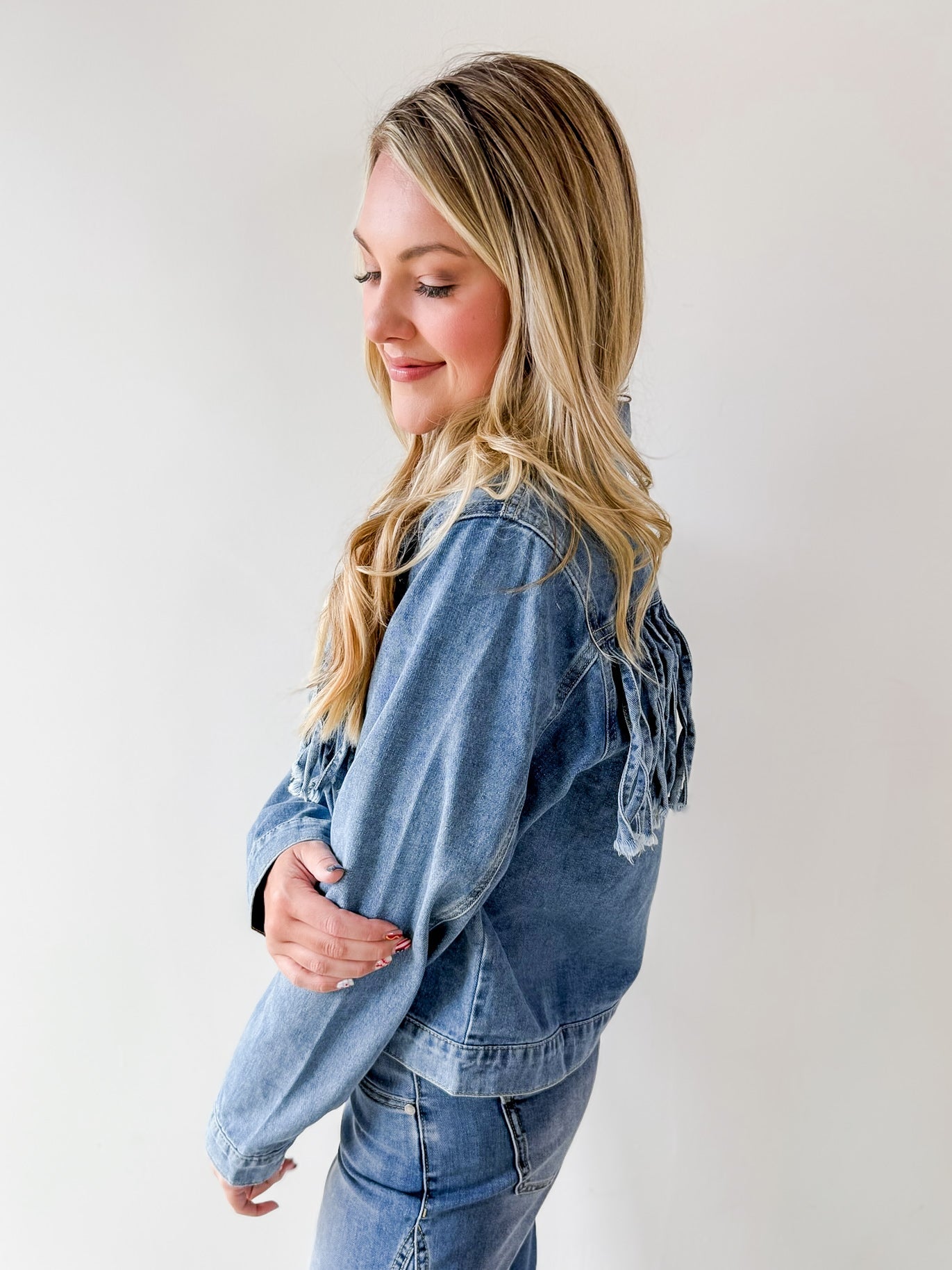 Fringe Detail Light Denim Jacket
