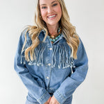 Fringe Detail Light Denim Jacket
