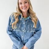 Fringe Detail Light Denim Jacket