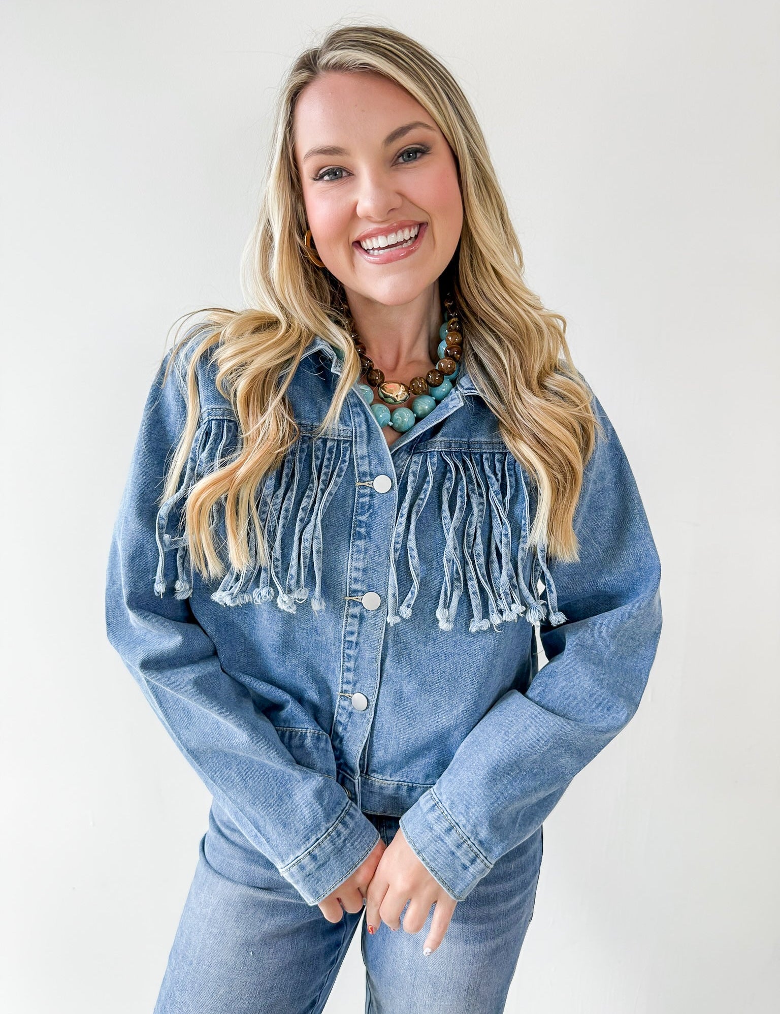 Fringe Detail Light Denim Jacket