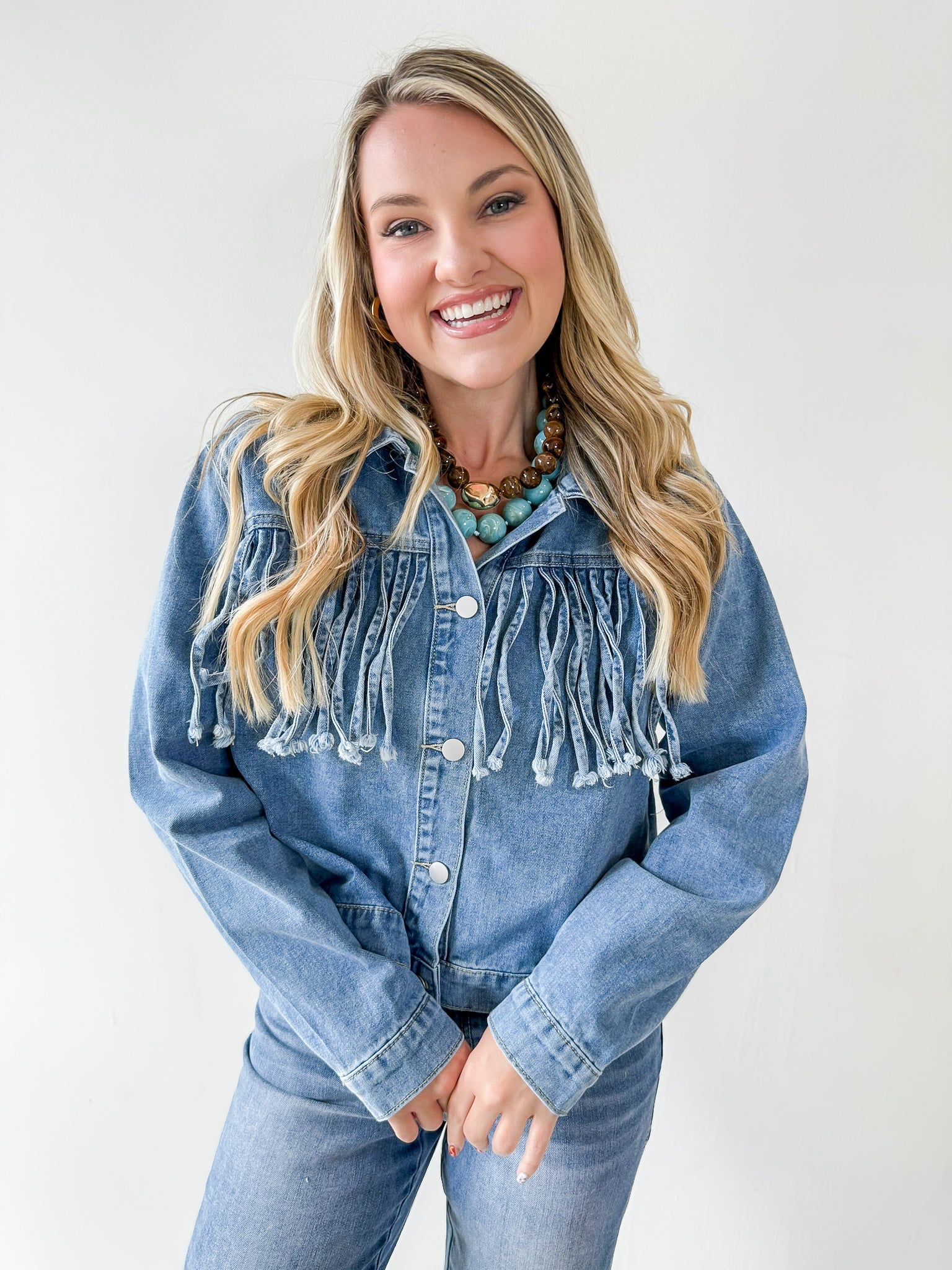 Fringe Detail Light Denim Jacket