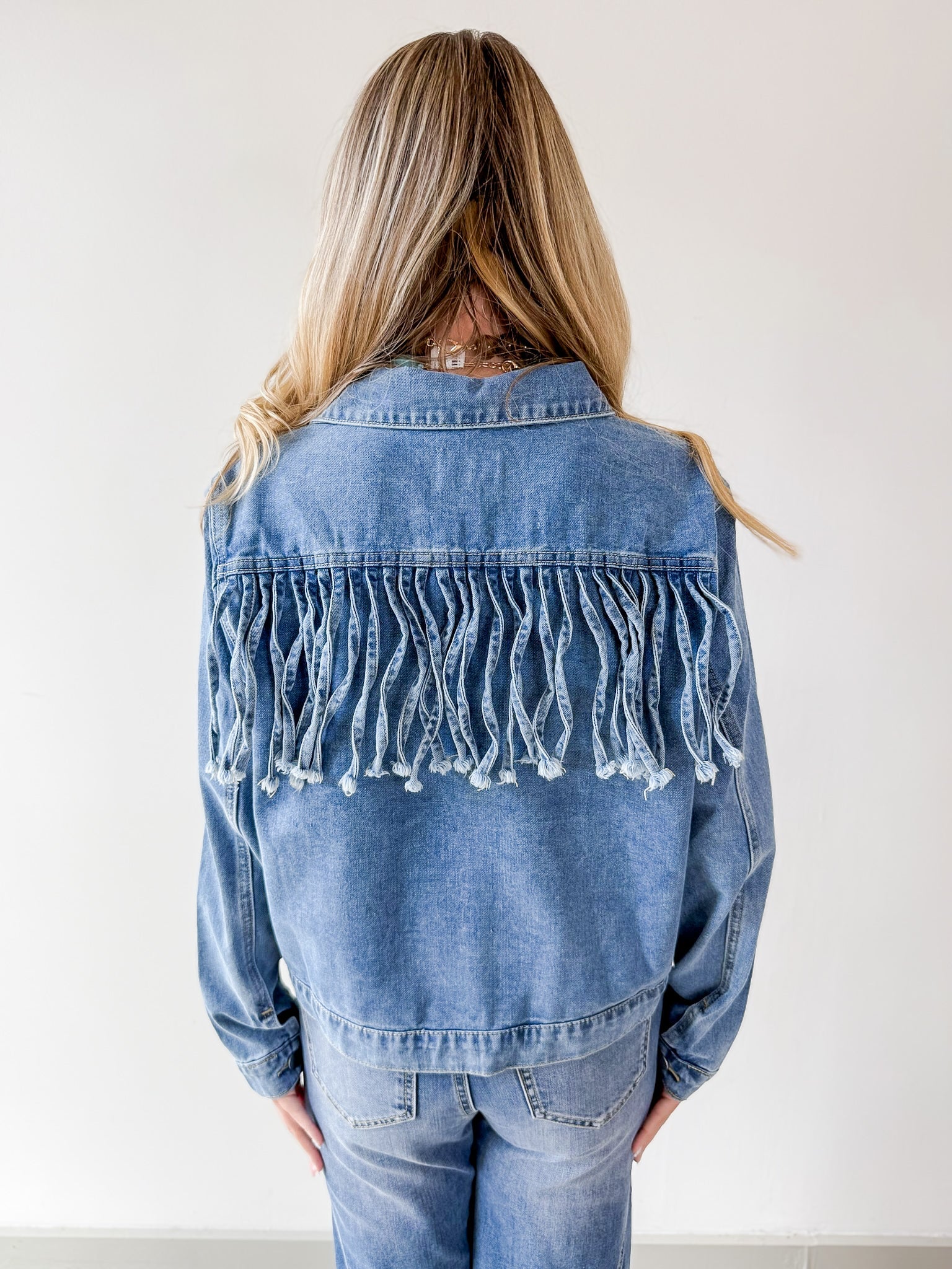 Fringe Detail Light Denim Jacket