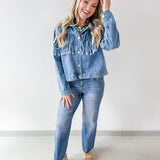 Fringe Detail Light Denim Jacket