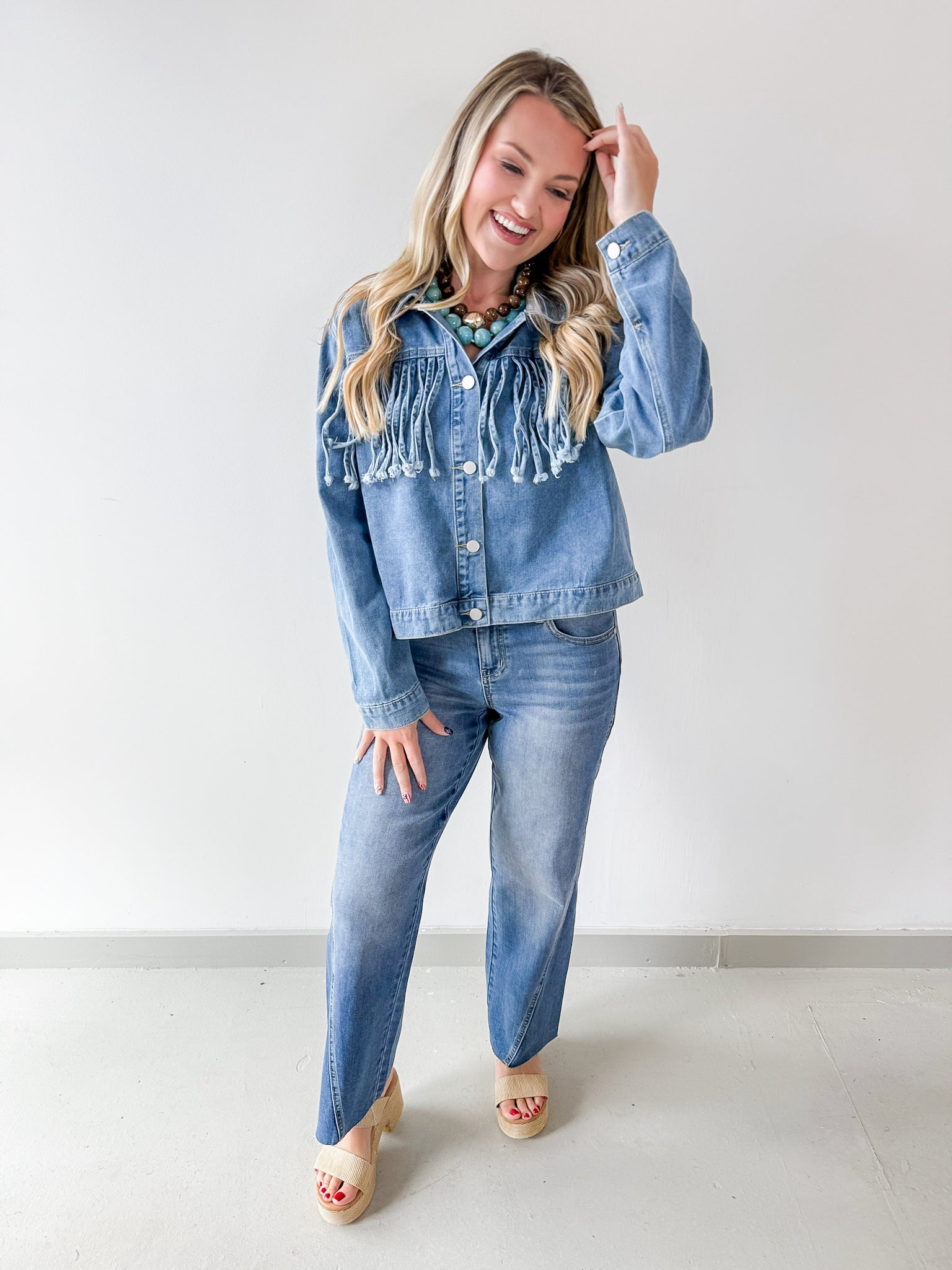 Fringe Detail Light Denim Jacket