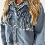 Fringe Detail Light Denim Jacket