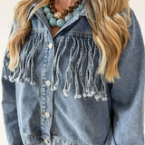 Fringe Detail Light Denim Jacket