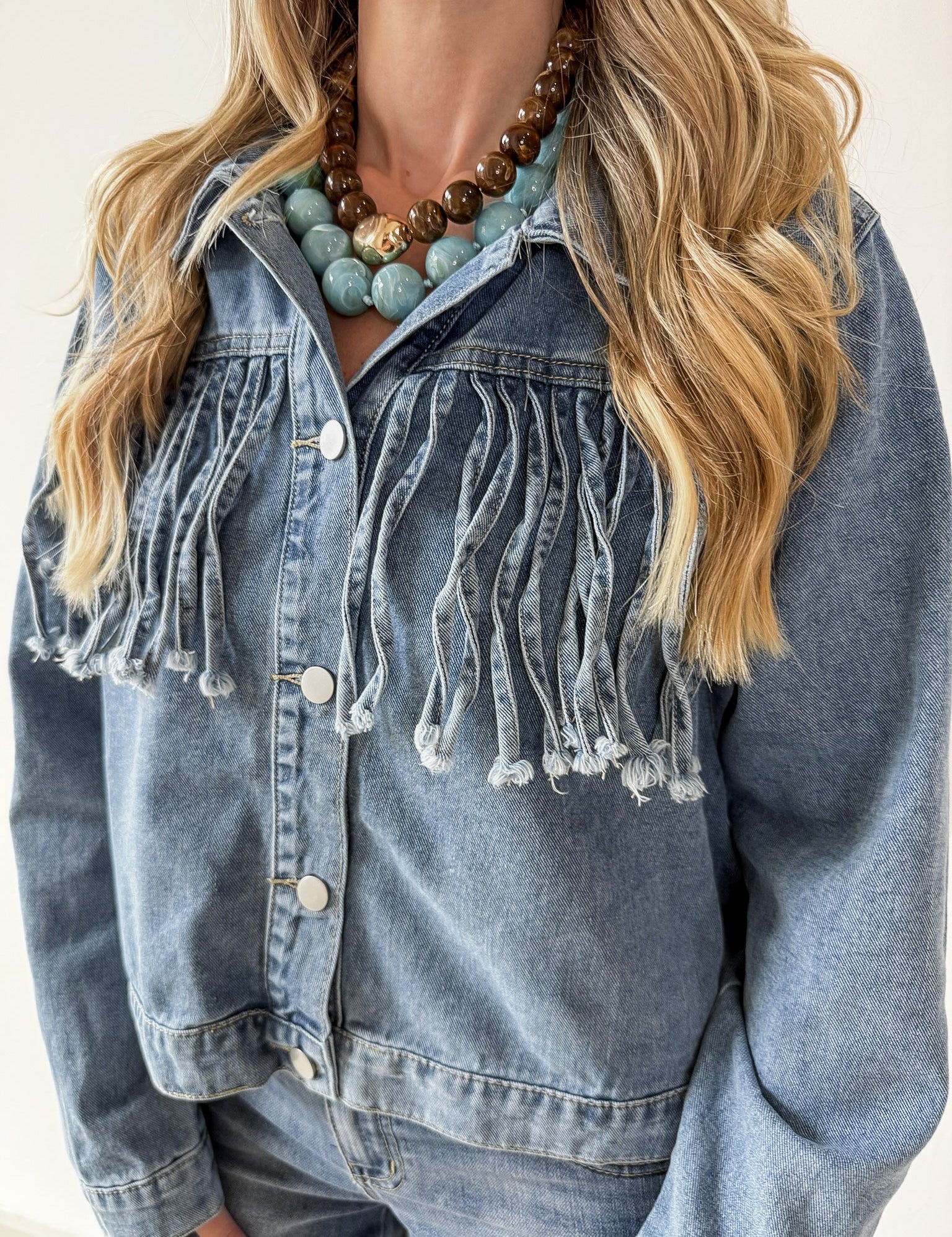 Fringe Detail Light Denim Jacket