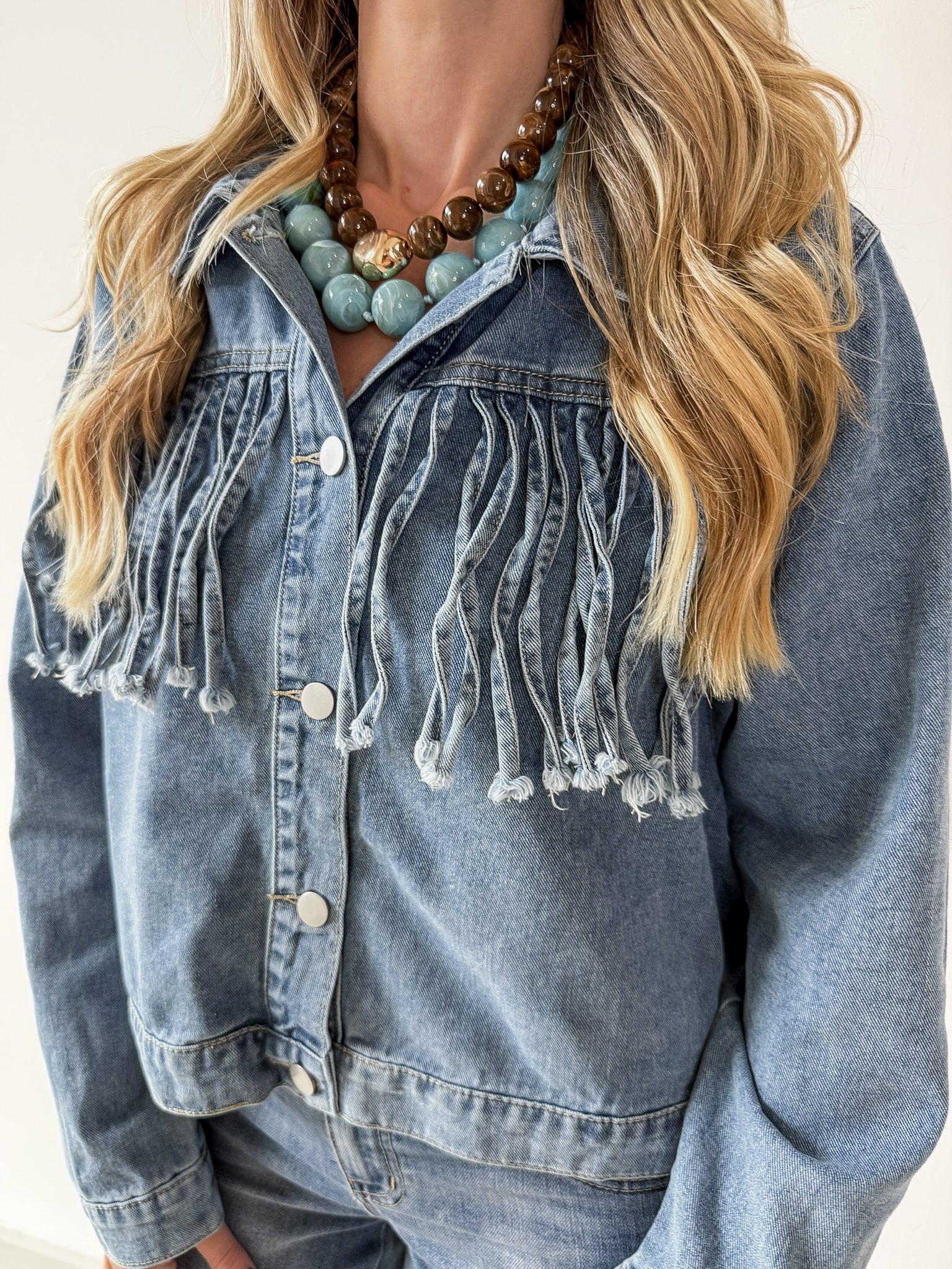 Fringe Detail Light Denim Jacket