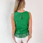 Fringe Hem Sleeveless Top - Green