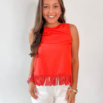 Fringe Hem Sleeveless Top - Orange