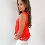 Fringe Hem Sleeveless Top - Orange