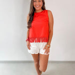 Fringe Hem Sleeveless Top - Orange