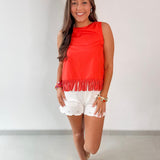 Fringe Hem Sleeveless Top - Orange
