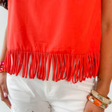 Fringe Hem Sleeveless Top - Orange