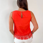 Fringe Hem Sleeveless Top - Orange
