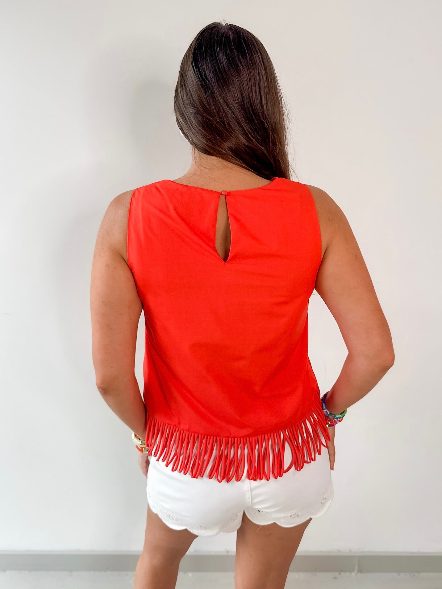 Fringe Hem Sleeveless Top - Orange
