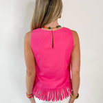 Fringe Hem Sleeveless Top - Pink