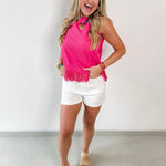 Fringe Hem Sleeveless Top - Pink