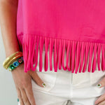 Fringe Hem Sleeveless Top - Pink