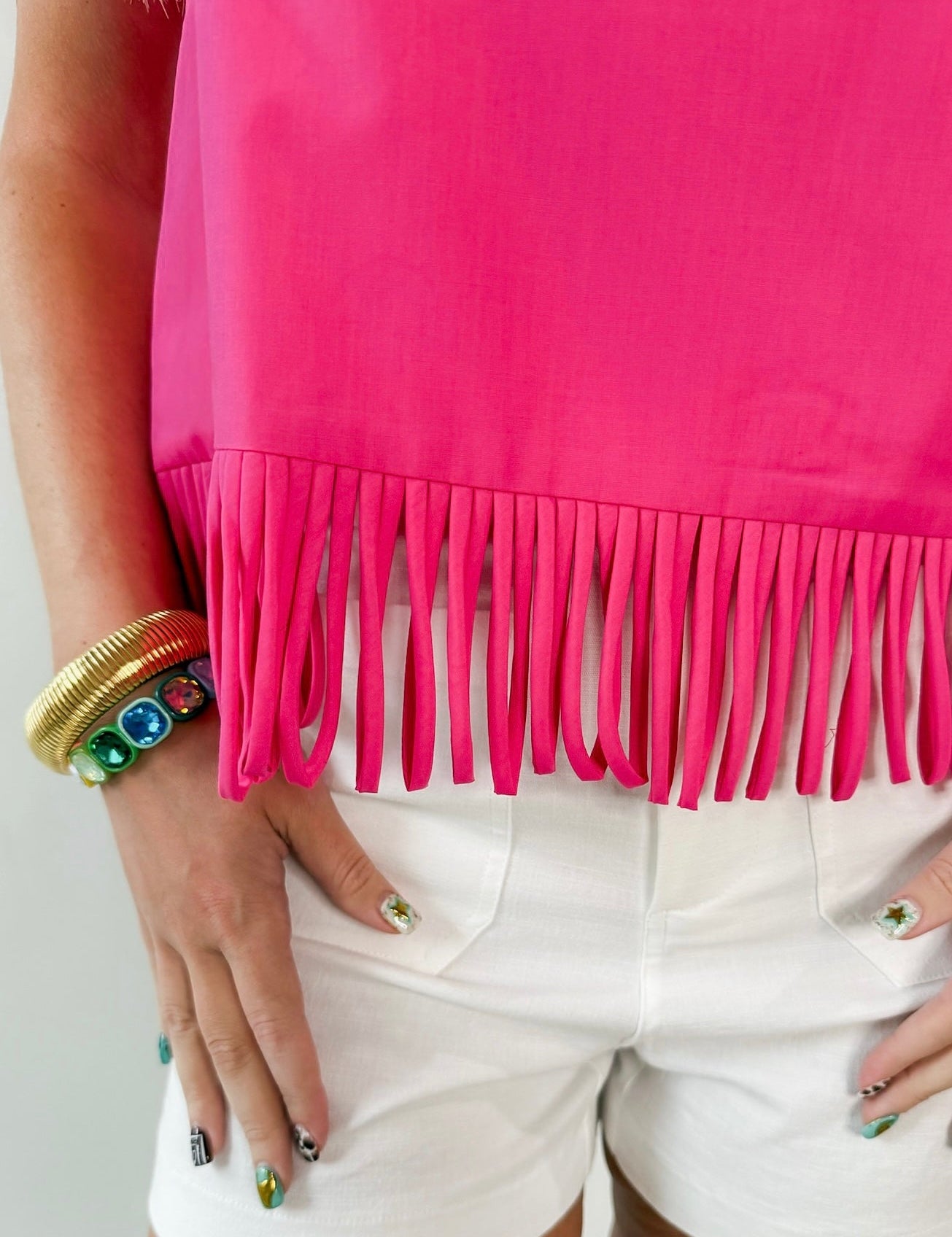 Fringe Hem Sleeveless Top - Pink