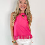 Fringe Hem Sleeveless Top - Pink