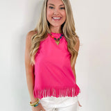 Fringe Hem Sleeveless Top - Pink