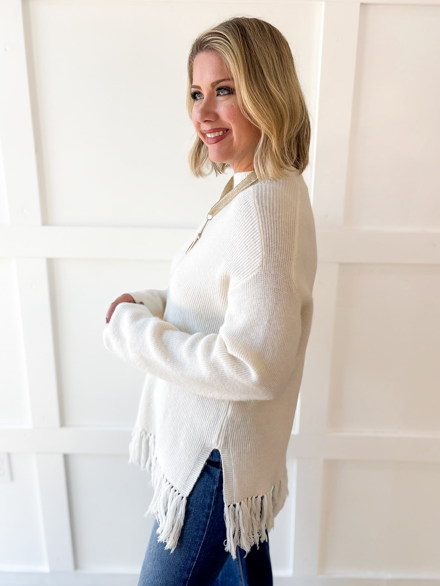Fringe Hem Sweater - Ivory