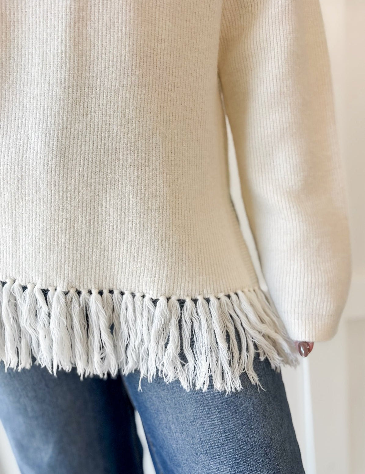 Fringe Hem Sweater - Ivory