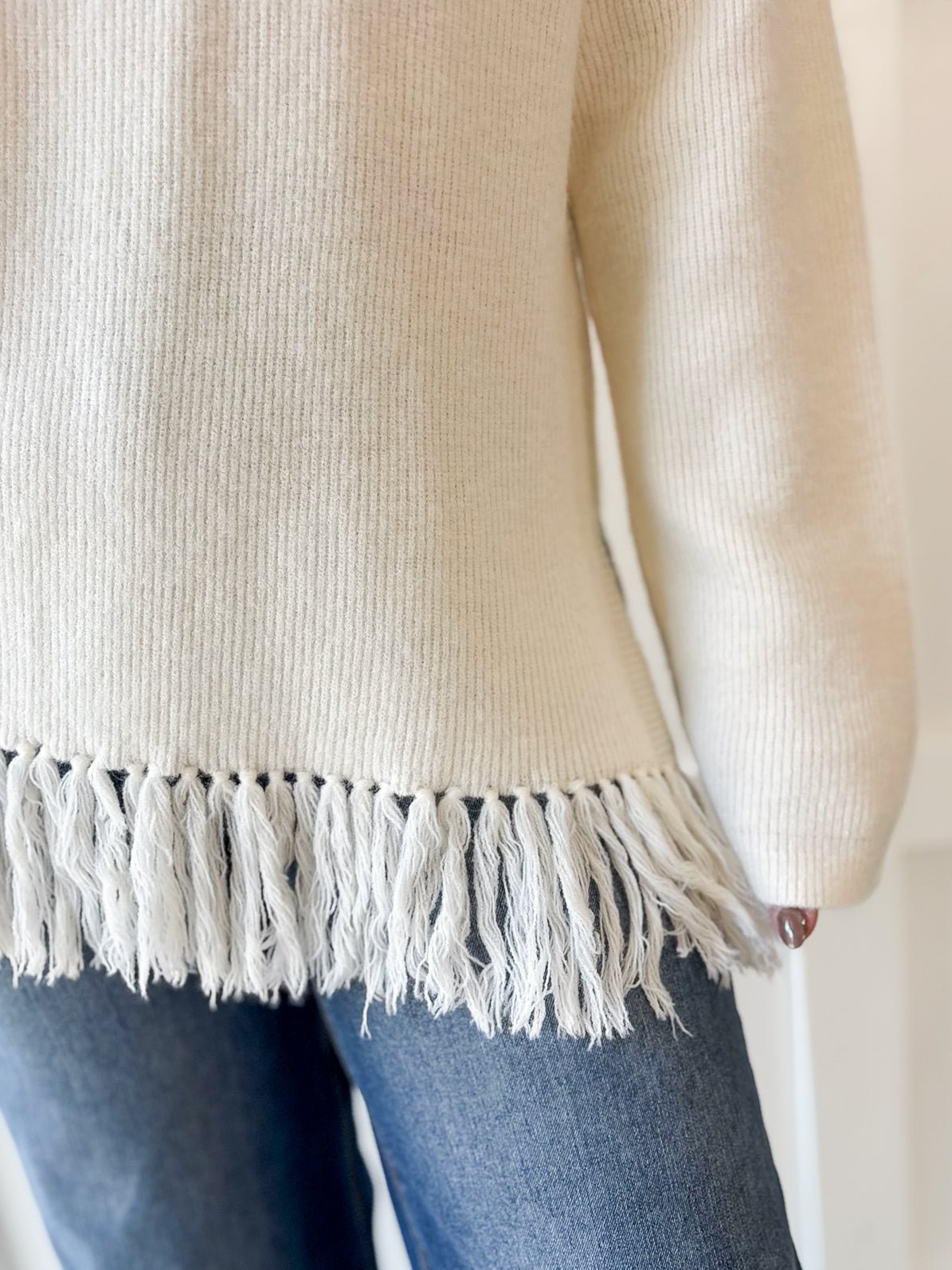 Fringe Hem Sweater - Ivory