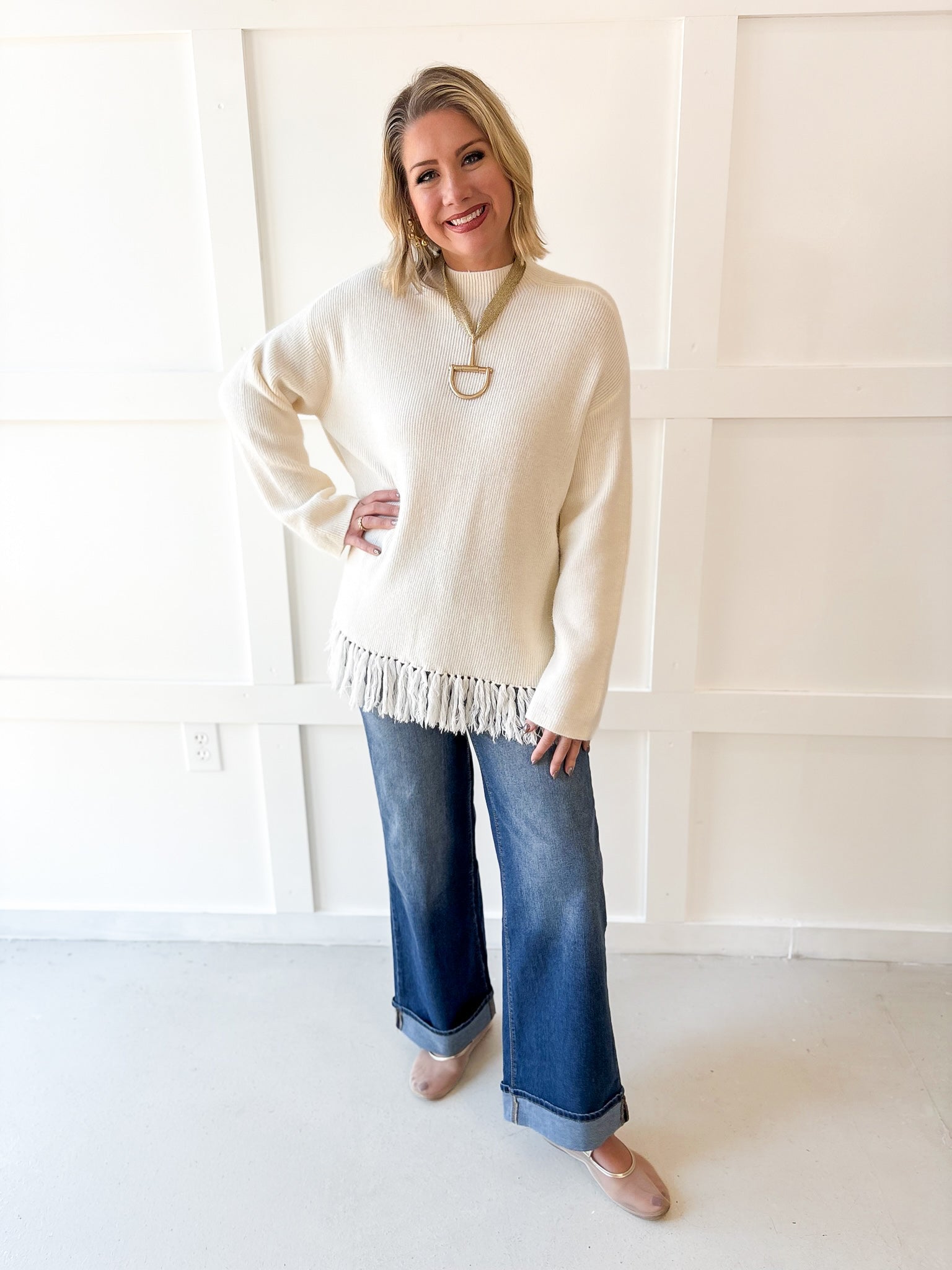Fringe Hem Sweater - Ivory