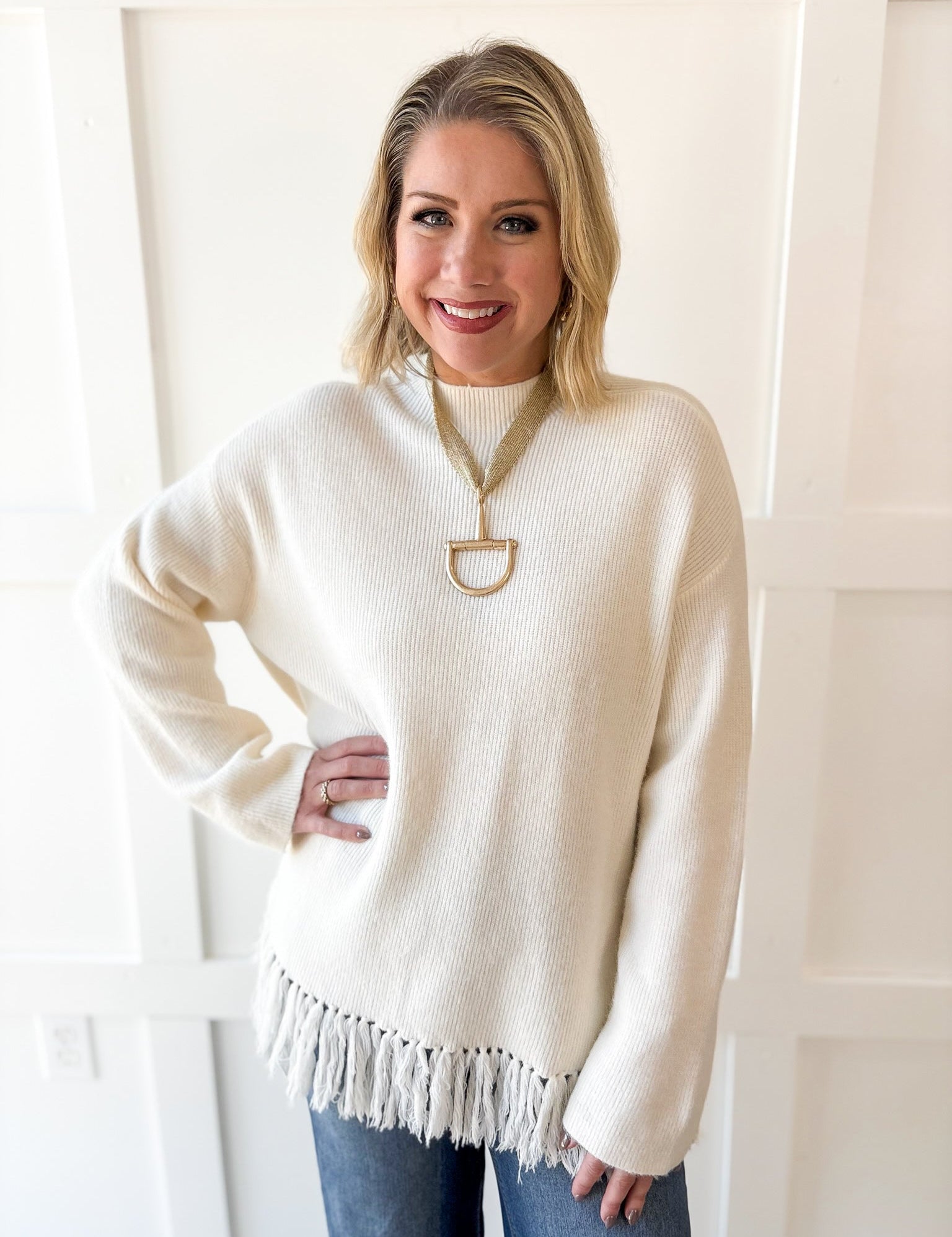 Fringe Hem Sweater - Ivory