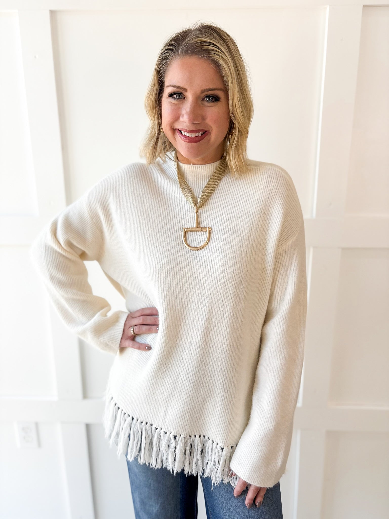 Fringe Hem Sweater - Ivory