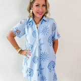 Front Pleat Beach Inspired Dress - Blue