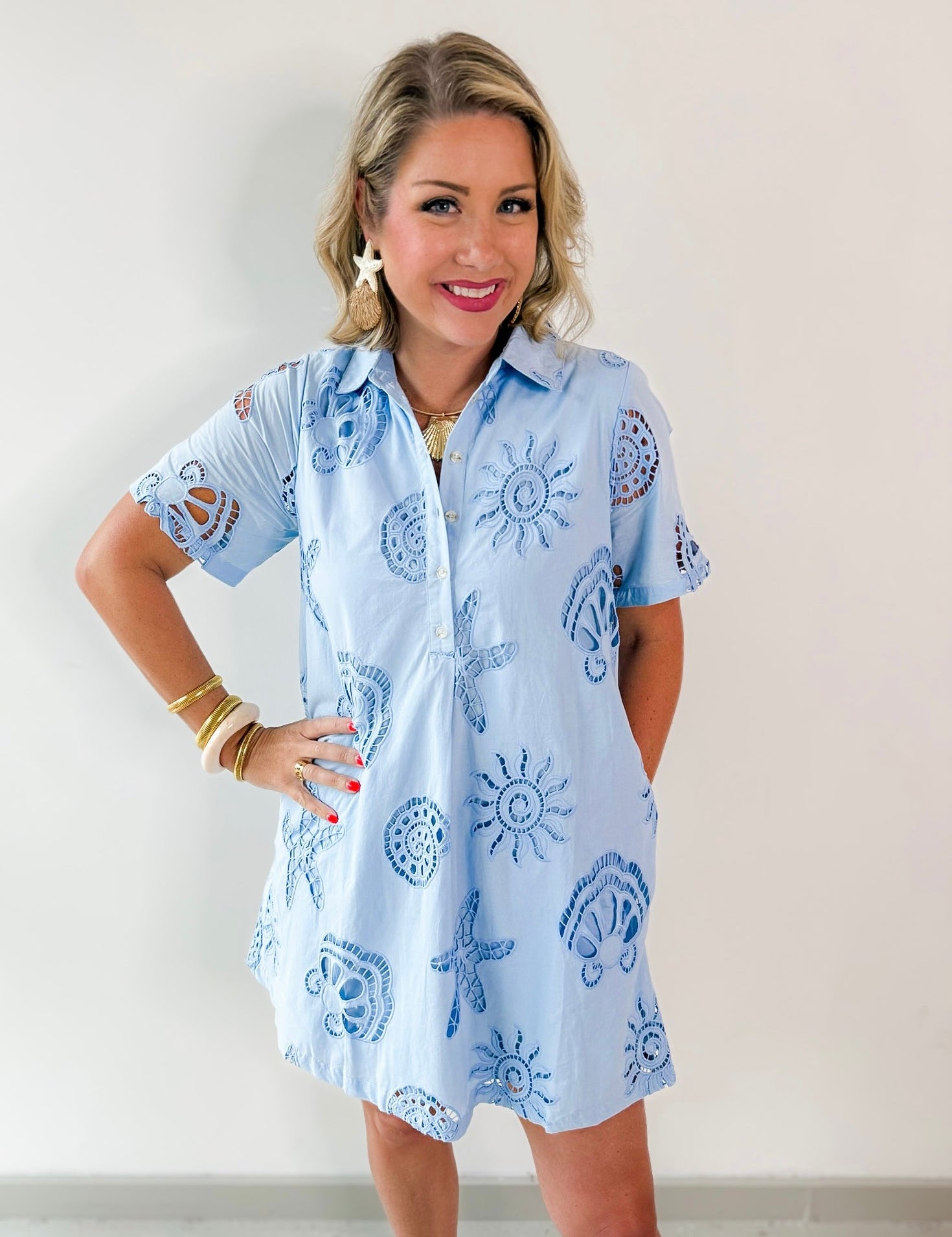 Front Pleat Beach Inspired Dress - Blue