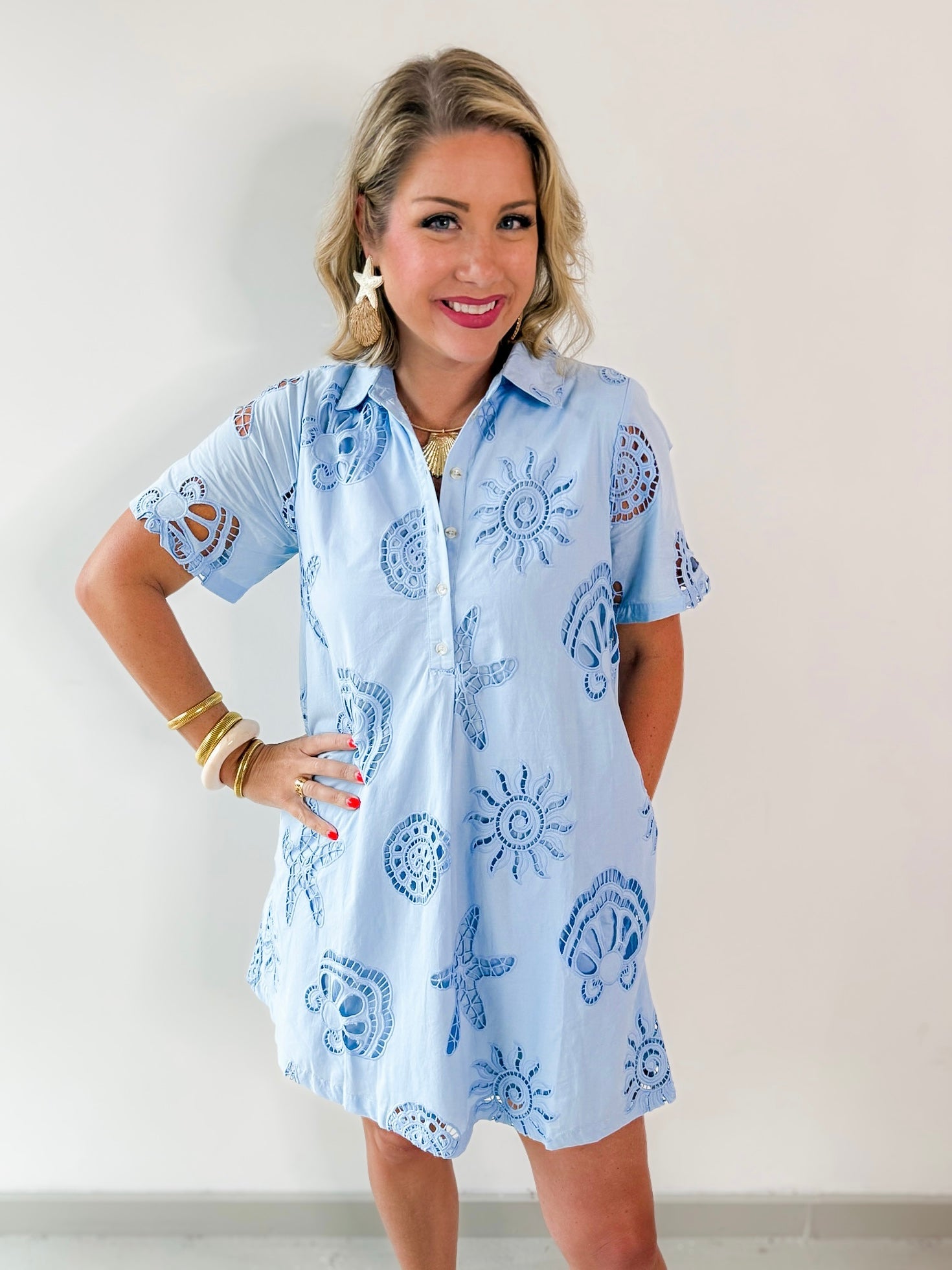 Front Pleat Beach Inspired Dress - Blue