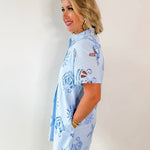 Front Pleat Beach Inspired Dress - Blue