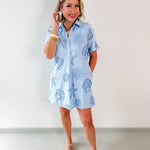Front Pleat Beach Inspired Dress - Blue