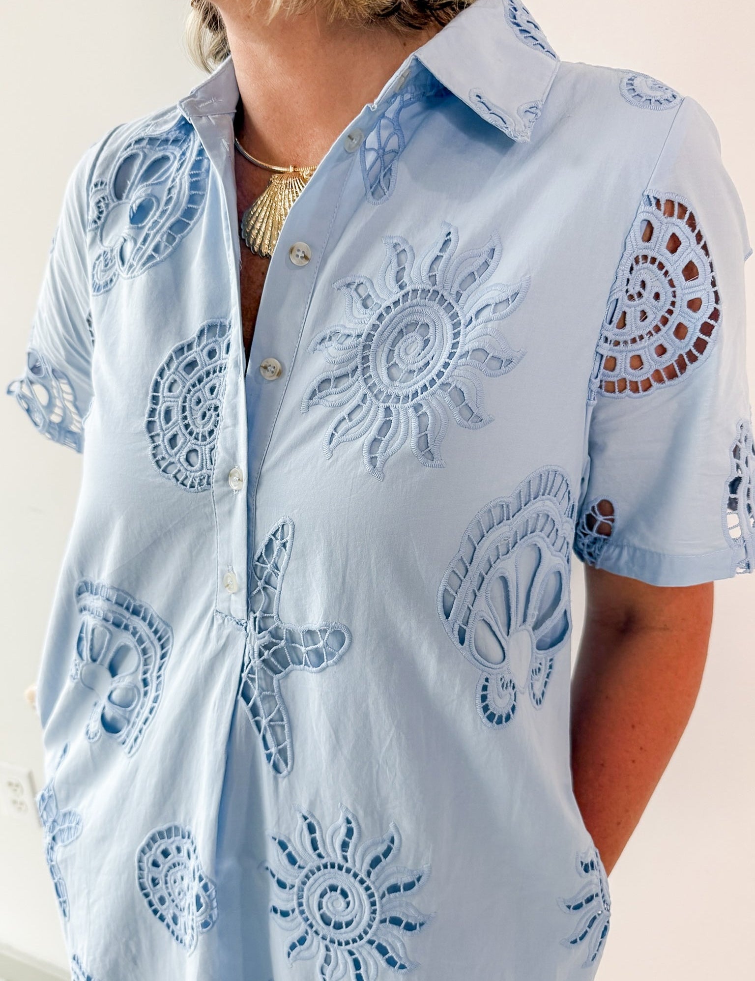 Front Pleat Beach Inspired Dress - Blue