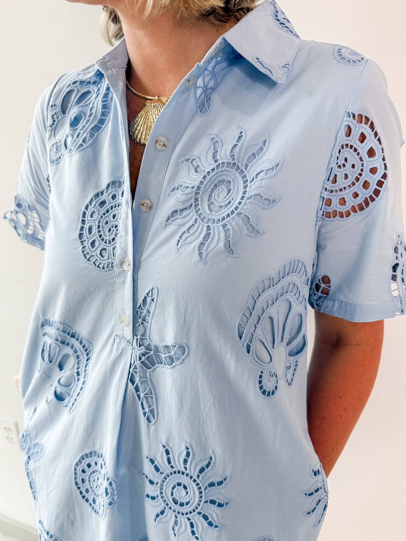 Front Pleat Beach Inspired Dress - Blue